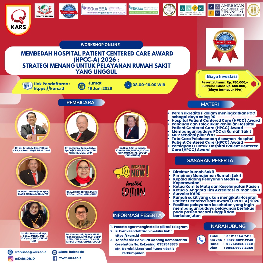 Workshop Online Membedah Hospital Patient Centered Care Award (HPCC-A) 2026: Strategi Menang Untuk Pelayanan Rumah Sakit Yang Unggul