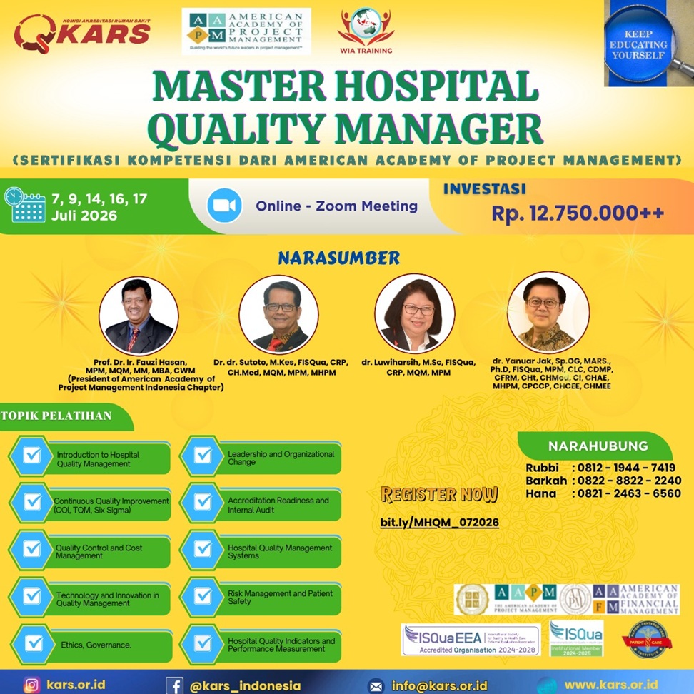 Pelatihan Sertifikasi Master Hospital Quality Manager (MHQM)