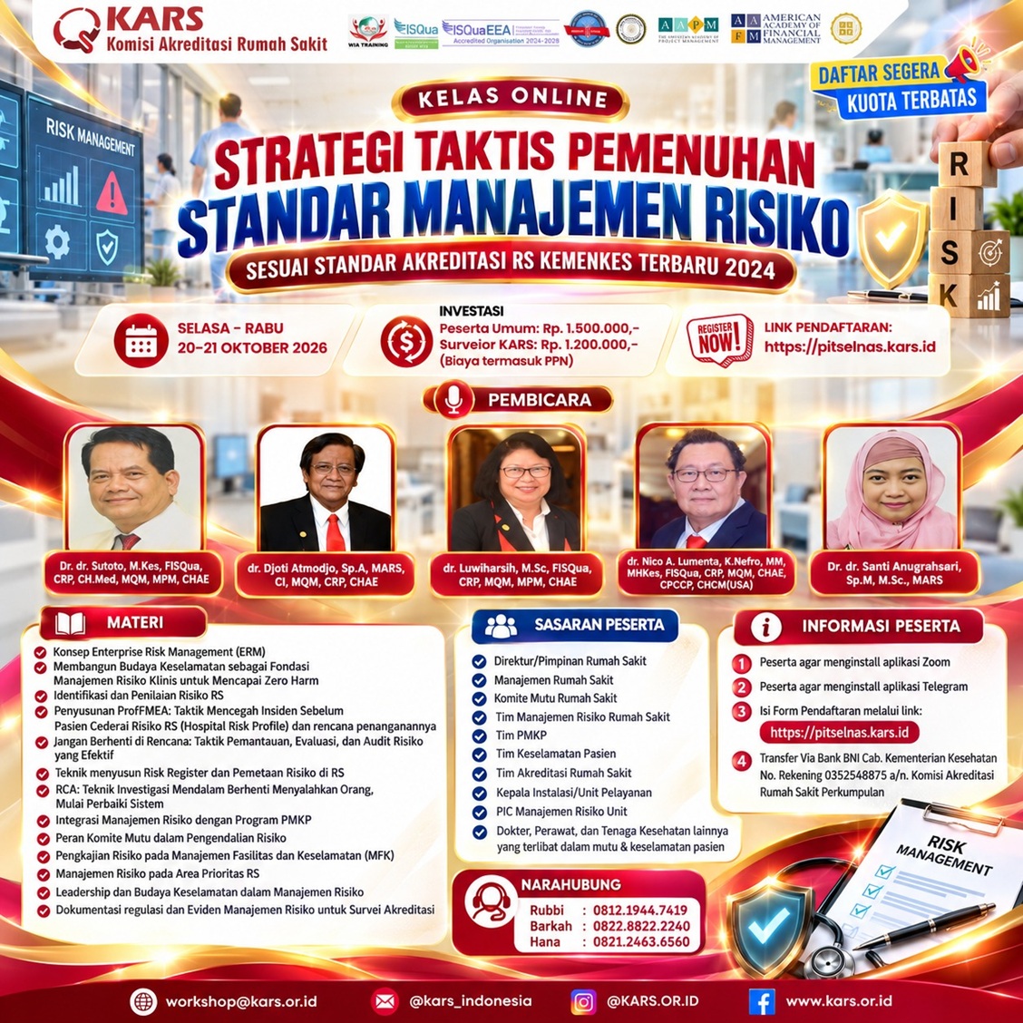 Kelas Online Strategi Taktis Pemenuhan Standar Manajemen Risiko Sesuai Standar Akreditasi RS Kemenkes Terbaru 2024