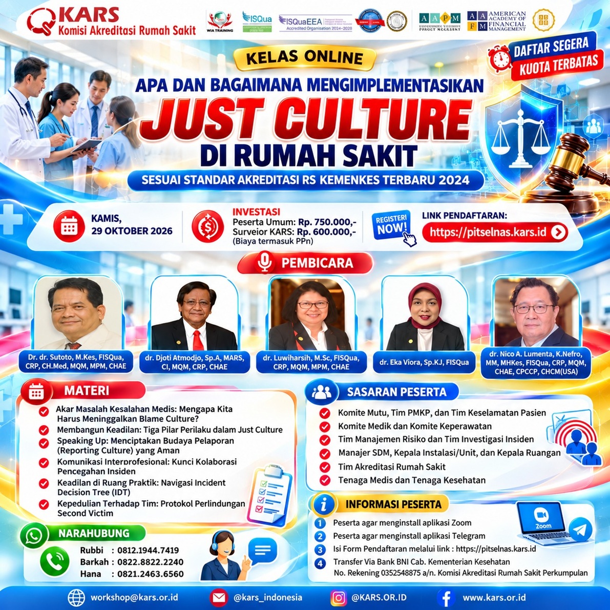 Kelas Online Apa Dan Bagaimana Mengimplementasikan Just Culture di RS Sesuai Standar Akreditasi RS Kemenkes Terbaru 2024
